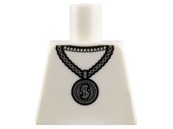 Lego Torso Silver Necklace with Dollar Sign Medallion Pattern / White