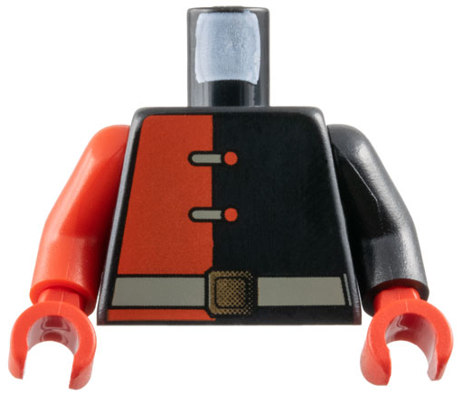 Lego Torso Alpha Team Shirt with Red Panel and Buttons, Dark Gray Belt with Gold Buckle Pattern / Black Arm Left / Red Arm Right / Red Hands