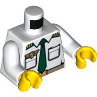 Lego Torso Shirt, Airplane Pilot, Green Tie, Belt, Epaulettes and Logo Pin Print, White Arms, Yellow Hands