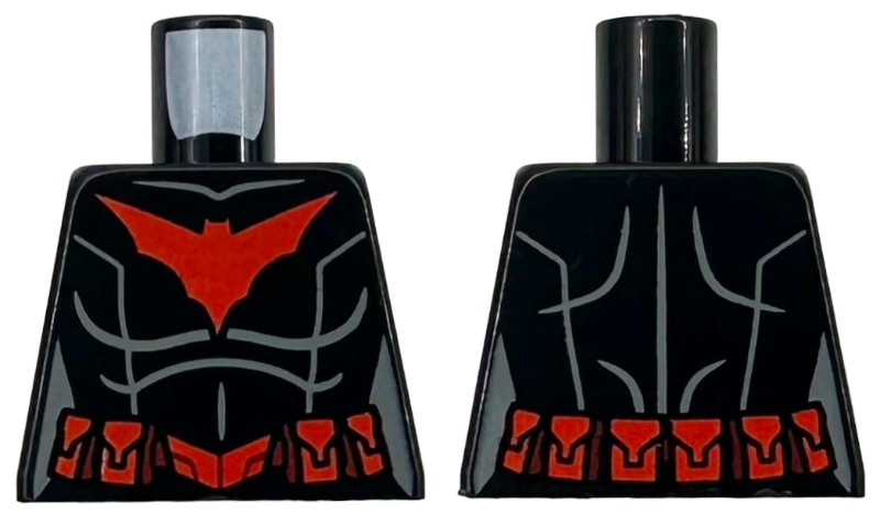 Lego Torso Female with Red Bat Logo and Utility Belt, Vertical Seam Lines on Front and Back Pattern / Black Arms / Red Hands / Black