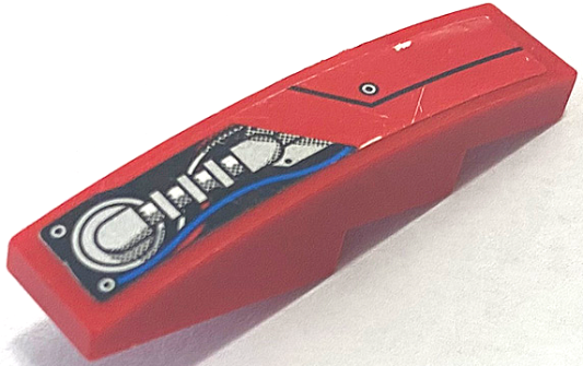 Lego Slope, Curved 4 x 1 with Blue Wiring, Silver Suspension, and Black Line Pattern Model Left Side (Sticker) - Set 8863