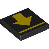 Lego Tile 2 x 2 with Yellow Arrow, Stripe Print / Black