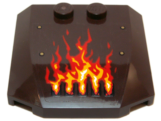 Lego Wedge 4 x 4 x 2/3 Triple Curved with Red and Yellow Fire Flames and Gold Rivets Pattern Model Right (Sticker) - Set 70147