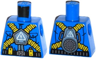 Lego Torso Ultra Agents Villain with Electricity Danger Sign, Yellow Ribbed Hoses, Yellow Batteries on Belt Pattern / Blue