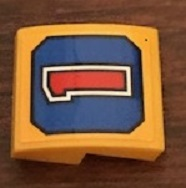 Lego Slope, Curved 2 x 2 x 2/3 with Red Number '1' on Blue Background Pattern (Sticker) - Set 21311 / Bright Light Orange