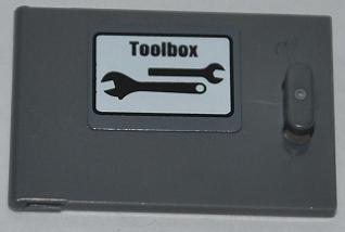 Lego Container, Cupboard 2 x 3 x 2 Door with 'Toolbox' and 2 Wrenches Pattern Model Left Side (Sticker) - Set 9457 / Dark Bluish Gray