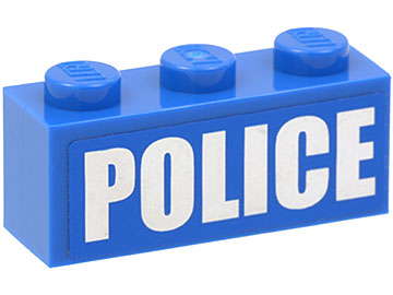 Lego Brick 1 x 3 with White 'POLICE' Bold Narrow Large Font on Blue Background Pattern (Sticker) - Set 4440