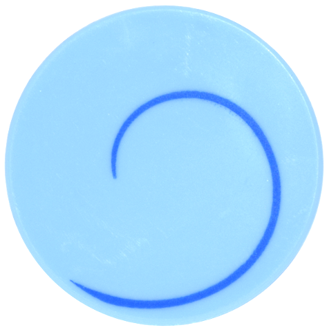Lego Tile, Round 2 x 2 with Bottom Stud Holder with Blue Spiral Pattern Model Right Side / Bright Light Blue