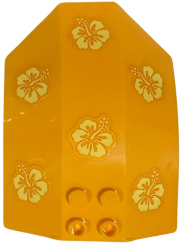 Lego Windscreen 8 x 6 x 2 Curved Sloped Sides with Bright Light Yellow Hibiscus Flowers Pattern (Stickers) - Set 43249 / Bright Light Orange