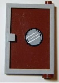 Lego Door 1 x 4 x 5 Right with Reddish Brown Glass with Porthole Pattern (Sticker) - Set 4981