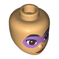 Lego Minidoll Head, Black Eyebrows, Lavender Facemask, Smirk / Warm Tan