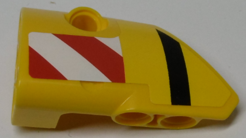 Lego Technic, Panel Fairing # 1 Small Smooth Short, Side A with Black Stripe and Red and White Danger Stripes Pattern (Sticker) - Set 42009