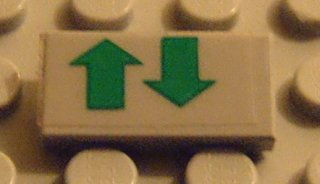 Lego Tile 1 x 2 with Green Up and Down Arrows Pattern (Sticker) - Set 8082
