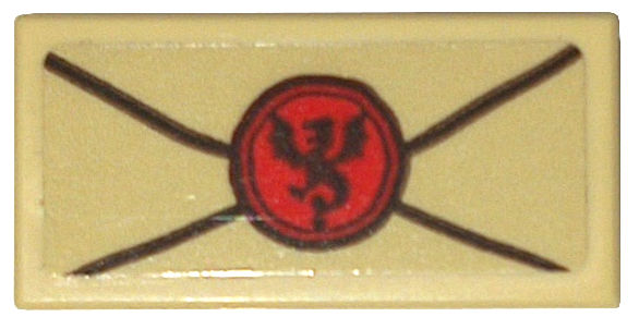 Lego Tile 1 x 2 with Envelope with Red Wax Seal with Dragon Imprint Pattern (Sticker) - Set 10332 / Tan