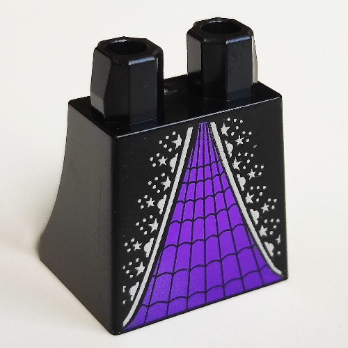 Lego Hips and Legs Under Dress/Robe with Dark Purple Panel with Silver Decorations Print / Black
