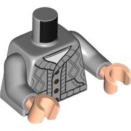 Lego Torso, Thick Knitted Sweater, Dark Bluish Grey Pattern, Buttons, White Shirt print, Light Bluish Gray Arms, Light Nougat Hands / Light Bluish Gray