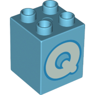 Lego Duplo Brick 2 x 2 x 2 with Light Aqua 'Q' Print