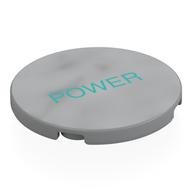 Lego Tile Round 4 x 4 with Dark Turquoise 'POWER' Print / Light Bluish Gray