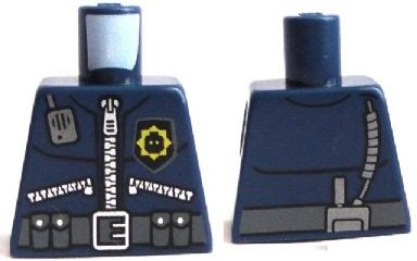 Lego Torso Police 3 Zippers, Minifigure Head Badge, Radio and Belt with Pockets Pattern / Dark Blue