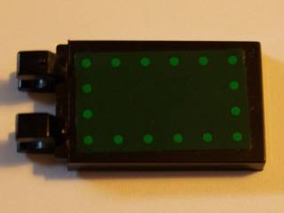 Lego Tile, Modified 2 x 3 with 2 Clips Angled with Dark Green Cover and Green Bolts Pattern (Sticker) - Set 7782