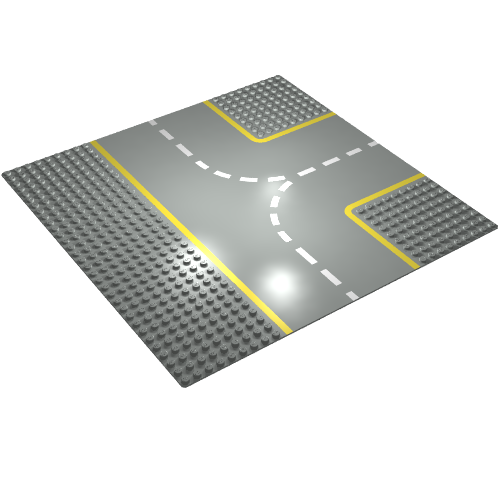 Lego Baseplate 32 x 32 with 9-Stud T Intersection with Yellow Lines Print