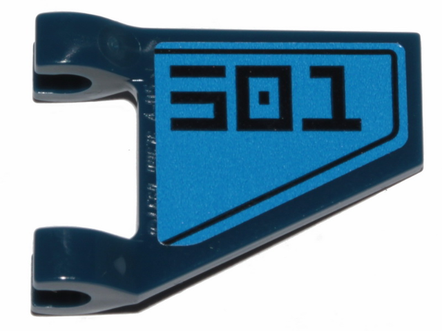 Lego Flag 2 x 2 Trapezoid with Flat Edge with Black Stylized '501' on Blue Background Pattern Model Left Side (Sticker) - Set 75280 / Dark Blue