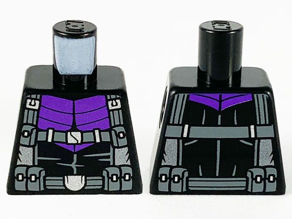 Lego Torso Armor, Dark Purple Panels, Dark Bluish Gray Suspenders and Belts with Silver Buckles Pattern / Black