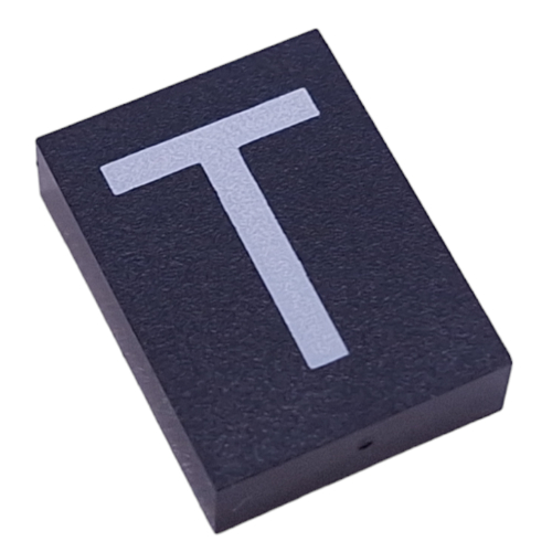 Lego Modulex Tile 3 x 4 with White 'T' Print, without Internal Supports / Modulex Black