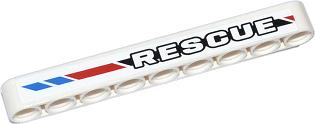 Lego Technic, Liftarm Thick 1 x 9 with 'RESCUE' and Red and Blue Diagonal Stripes Pattern Model Right (Sticker) - Set 42020 / White