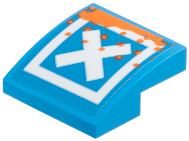 Lego Slope, Curved 2 x 2 x 2/3 with White X, Orange Splotches Pattern (Sticker) - Set 71484