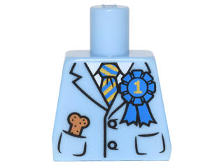 Lego Torso Suit Jacket with Blue and Gold Striped Tie, Blue 1st Place Ribbon, Dog Treat Bone in Pocket Pattern / Bright Light Blue