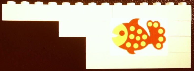 Lego Stickered Assembly 14 x 1 x 4 with Orange and Yellow Fish on White Background Pattern (Sticker) - Set 265-1
