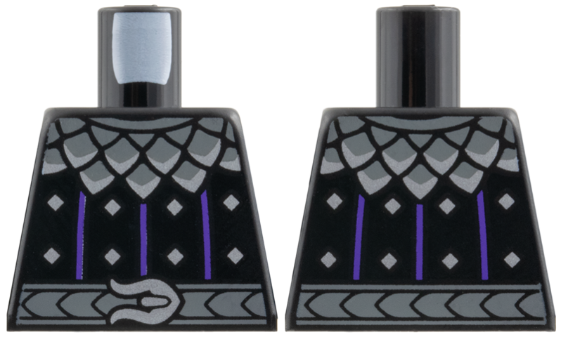 Lego Torso Castle Surcoat and Armor, Dark Purple Stripes, Dark Bluish Gray and Dark Silver Collar, Silver Diamonds, Belt with Buckle Pattern / Black