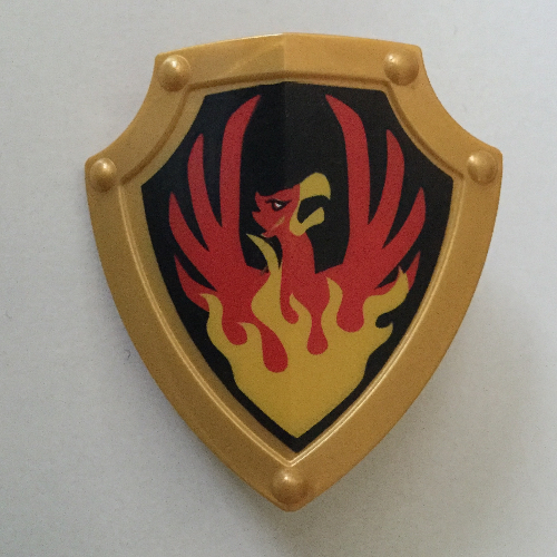 Lego Duplo Shield, Angled Triangle with Phoenix Print / Pearl Gold