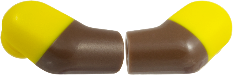 Lego Arm, (Matching Left and Right) Pair with Molded Yellow Short Sleeves  Pattern / Umber Brown