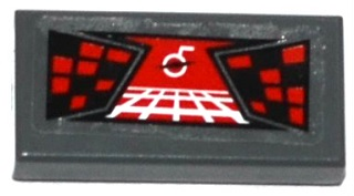 Lego Tile 1 x 2 with Red Head-Up Display (HUD) and Red and Black Lights Pattern (Sticker) - Set 76019 / Dark Bluish Gray