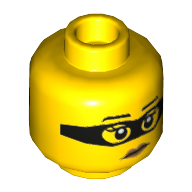 Lego Minifig Head Criminal, Black Eyemask, Eyebrows, Peach Lips, Neutral / Open Mouth Smile Showing Teeth Print / Yellow