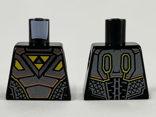 Lego Torso Space Armor Pearl Dark Gray Plates with Copper Trim and 3 Yellow Triangles Blacktron I Logo Pattern / Black