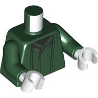 Lego Torso, Dark Green Robe Print, Dark Green Arms, White Hands / Dark Green