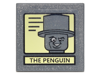 Lego Road Sign 2 x 2 Square with Clip with Black Lines, 'THE PENGUIN', and Portrait on Bright Light Yellow Background Pattern (Sticker) - Set 10937