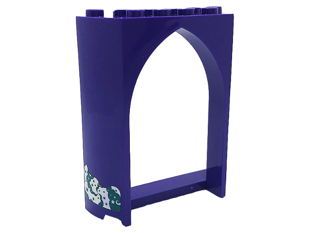 Lego Panel 2 x 6 x 6 with Pointed Arch with Dark Turquoise and Silver Stars and Swirls Pattern on Both Sides (Stickers) - Set 41685