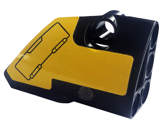 Lego Technic, Panel Fairing # 2 Small Smooth Short, Side B with Hatch with Handle and Hinges on Yellow Background Pattern (Sticker) - Set 42094 / Black