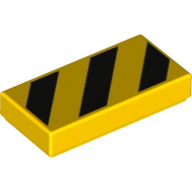 Lego Tile 1 x 2 with Black Diagonal Stripes, Small Yellow Corner Triangles Print / Yellow