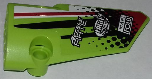 Lego Technic, Panel Fairing # 4 Small Smooth Long, Side B with Sponsorship Logos and Black, Read and White Styling Pattern (Sticker) - Set 42065 / Lime