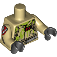 Lego Torso Jumpsuit, Slimed with 'P.V.' ID Badge Print, Tan Arms with Ghostbusters Logo, Black Hands / Tan