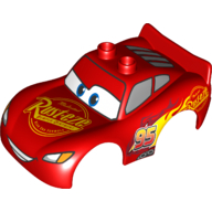 Lego Duplo Car Body 2 Top Studs and Spoiler with Lightning McQueen Rust-Eze and Wide Smile Print