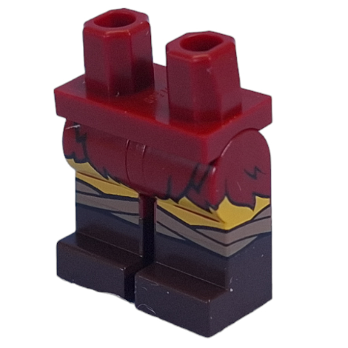 Lego Hips with Yellow Legs and Dark Brown Boots Pattern with Dark Red Loin Cloth, Dark Tan Knee Wrappings print / Dark Red