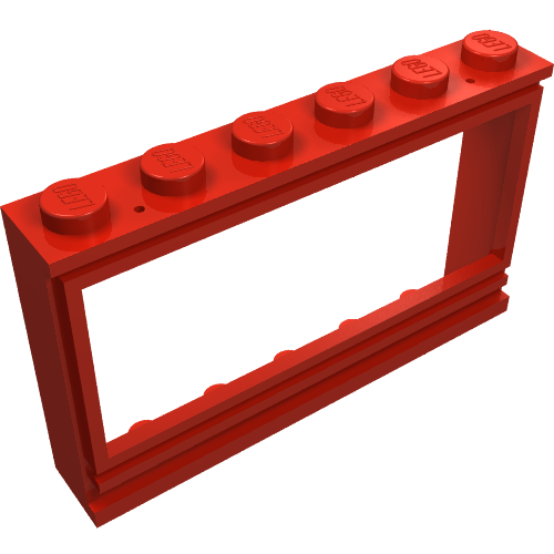 Lego Window 1 x 6 x 3 Panorama (old type) with Solid Studs, no Glass / Red