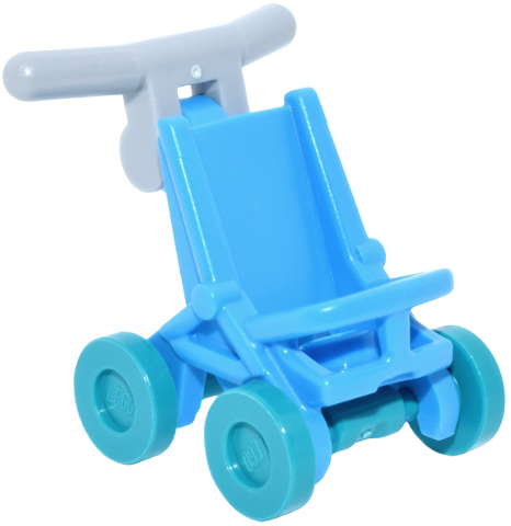 Lego Minifigure, Utensil Stroller / Baby Carriage with Dark Turquoise Wheels and Light Bluish Gray Handlebars (5491 / 2496 / 30031)
