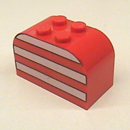 Lego Brick Curved 2 x 4 x 2 Double with White Stripes Print / Red
